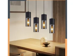 Best NETTLIFE Lámpara colgante para mesa de comedor, E27, 4 llamas, LED ajustable, pantalla de cristal moderna Negro