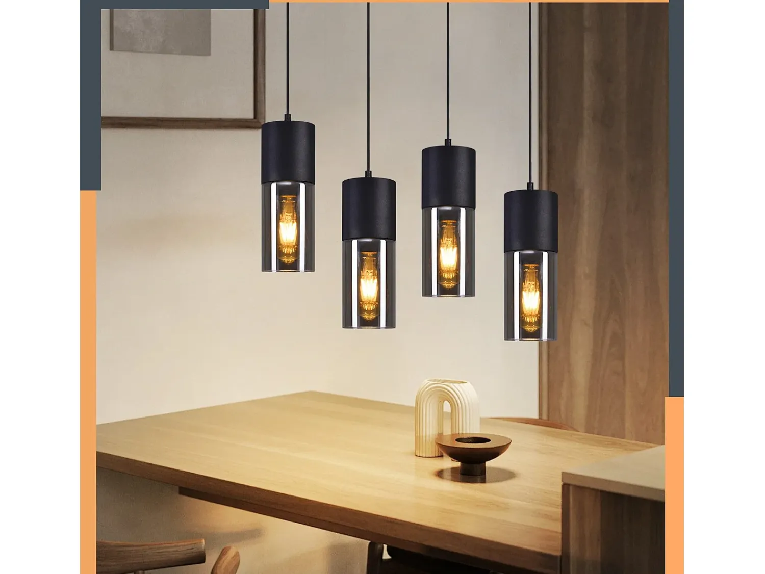 Best NETTLIFE Lámpara colgante para mesa de comedor, E27, 4 llamas, LED ajustable, pantalla de cristal moderna Negro