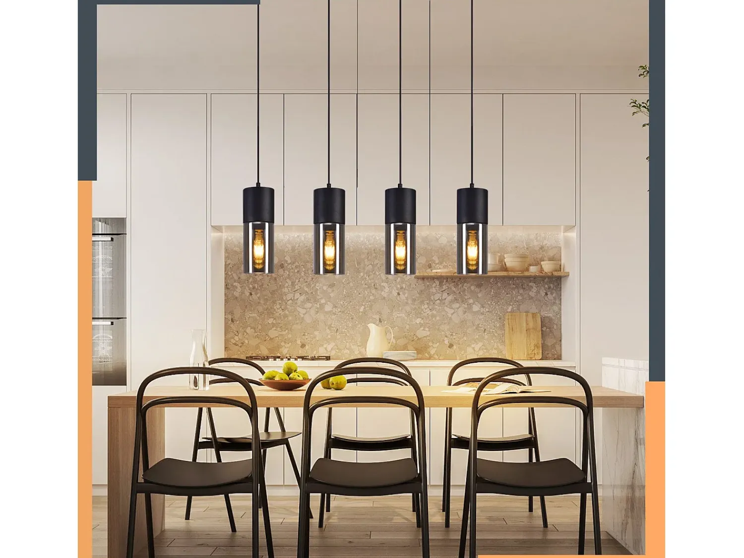 Best NETTLIFE Lámpara colgante para mesa de comedor, E27, 4 llamas, LED ajustable, pantalla de cristal moderna Negro