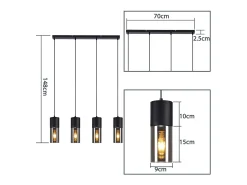 Best NETTLIFE Lámpara colgante para mesa de comedor, E27, 4 llamas, LED ajustable, pantalla de cristal moderna Negro