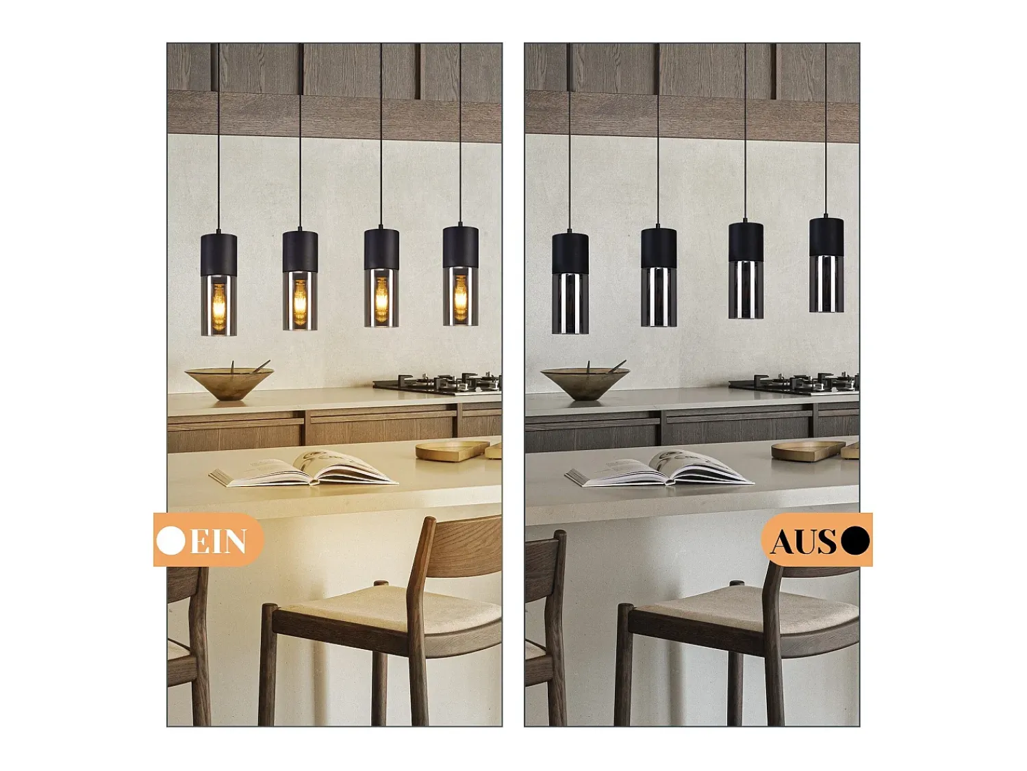 Best NETTLIFE Lámpara colgante para mesa de comedor, E27, 4 llamas, LED ajustable, pantalla de cristal moderna Negro
