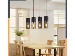 Best NETTLIFE Lámpara colgante para mesa de comedor, E27, 4 llamas, LED ajustable, pantalla de cristal moderna Negro