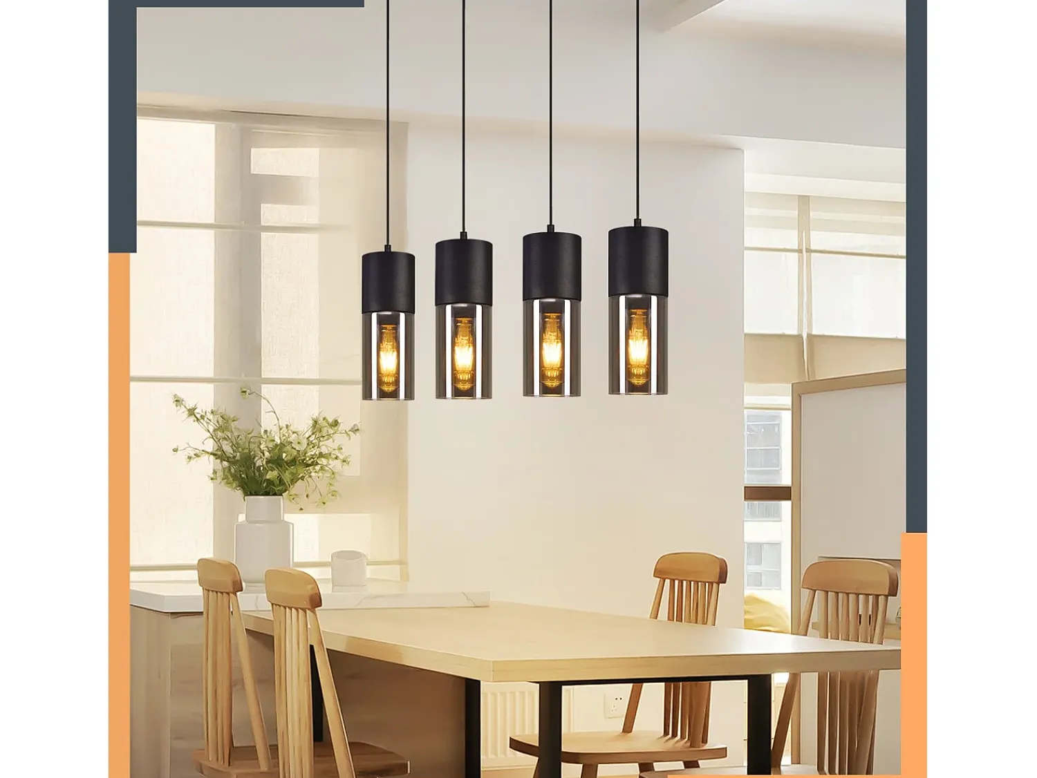 Best NETTLIFE Lámpara colgante para mesa de comedor, E27, 4 llamas, LED ajustable, pantalla de cristal moderna Negro