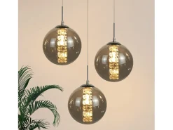 Discount NETTLIFE Lámpara colgante cristal ámbar, 28cm, G9, Ajustable en altura, 3 luces ámbar, Cocina, Salón, Dormitorio Marru00f3n