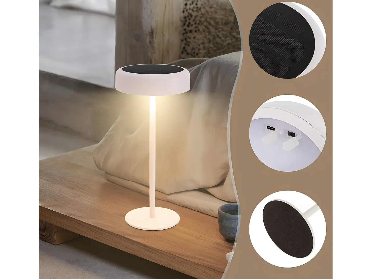 Discount NETTLIFE Lámpara de mesa con batería solar, lámpara de noche inalámbrica LED 3600mhA, recargable táctil, regulable, blanca con batería USB Blanco