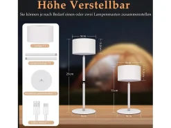 Outlet NETTLIFE Lámpara de mesa LED inalámbrica (paquete de 2): lámpara de mesa regulable al tacto con 3 temperaturas de color, altura ajustable, USB Blanco