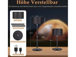 Outlet NETTLIFE Lámpara de mesa LED inalámbrica (paquete de 2): lámpara de mesa regulable al tacto con 3 temperaturas de color, altura ajustable, USB Negro
