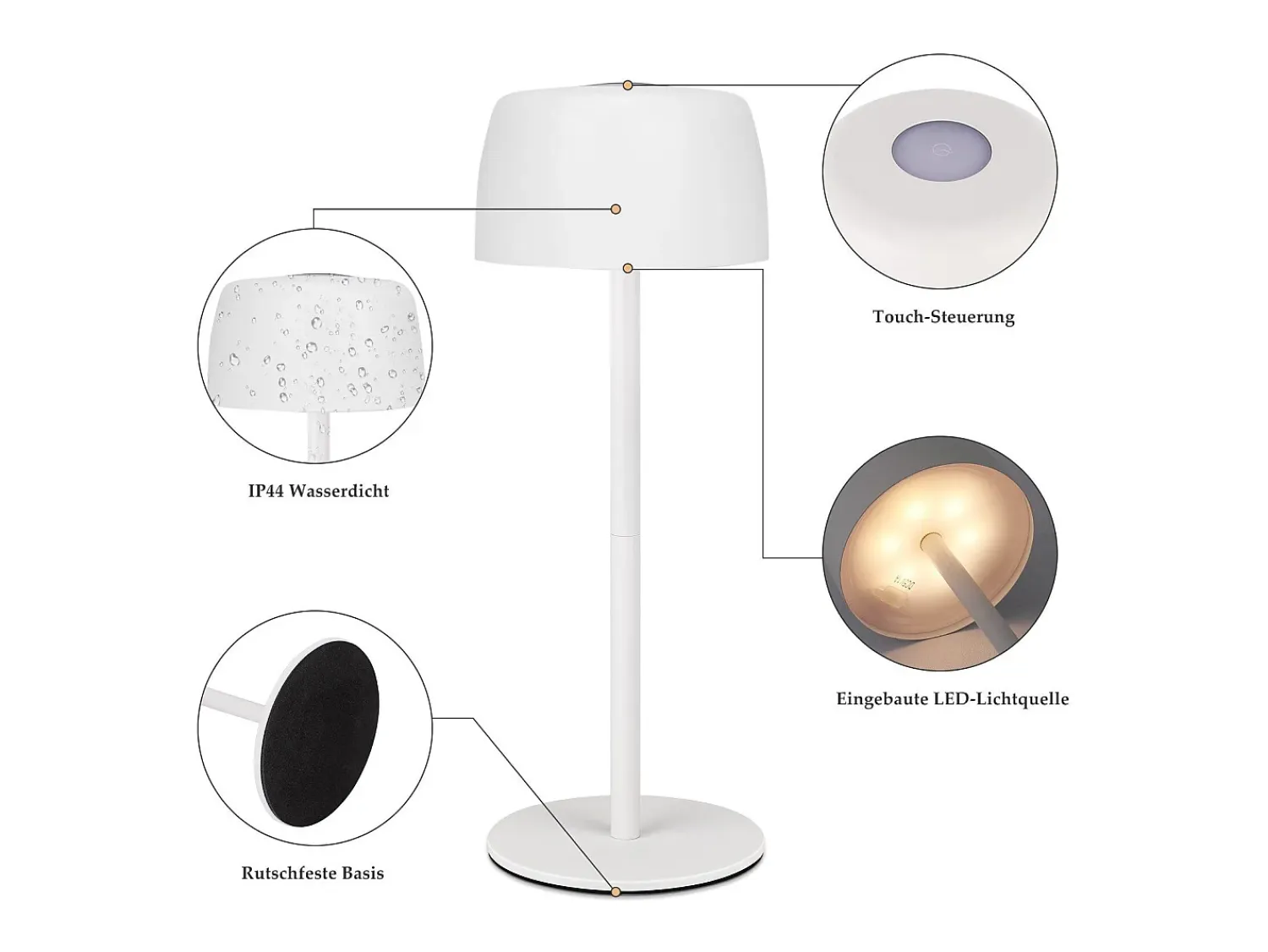 New NETTLIFE Lámpara de mesa LED inalámbrica, lámpara de noche continua con batería Blanco