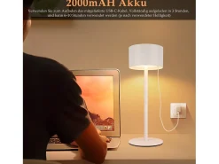 Best NETTLIFE Lámpara de mesa LED inalámbrica: lámpara de mesa regulable táctil con 3 temperaturas de color, altura ajustable, USB Blanco