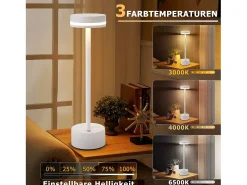 Sale NETTLIFE Lámpara de mesa LED inalámbrica , regulable, con batería recargable USB-C, táctil, blanca, para dormitorio Blanco