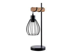 Sale NETTLIFE Lámpara de mesa salón vintage madera: lámpara de noche negra 1 luz diseño industrial metal casquillo e27 sin bombilla Negro