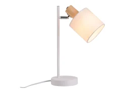 Outlet NETTLIFE Lámpara de noche vintage de madera 35,5cm E14 blanca Pantalla de tela con interruptor Ajustable sin bombilla Blanco