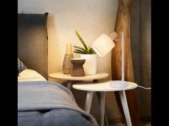 Outlet NETTLIFE Lámpara de noche vintage de madera 35,5cm E14 blanca Pantalla de tela con interruptor Ajustable sin bombilla Blanco