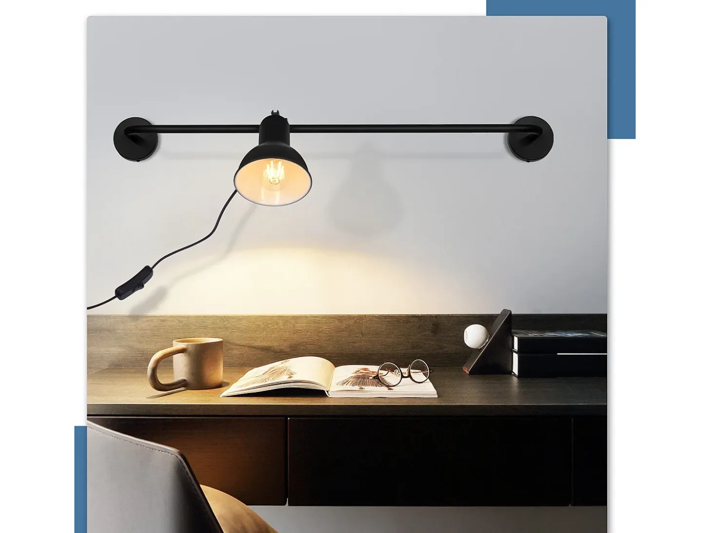 NETTLIFE, lámpara de pasillo vintage de metal con aplicación interna negra E27, lámpara de jaula de escalera de diseño indirecto giratoria.