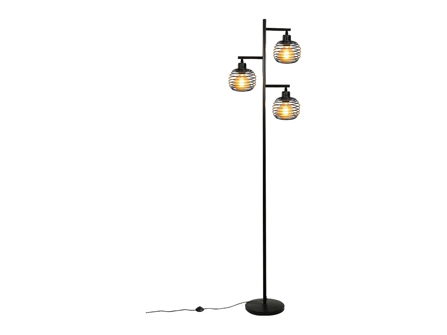 NETTLIFE Lámpara De Pie^Lámpara de pie de salón vintage - e27 3 llamas 25W lámpara de pie negra industrial 152CM con interruptor de pie Negro