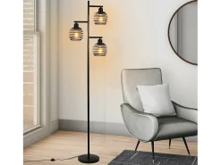 NETTLIFE Lámpara De Pie^Lámpara de pie de salón vintage - e27 3 llamas 25W lámpara de pie negra industrial 152CM con interruptor de pie Negro