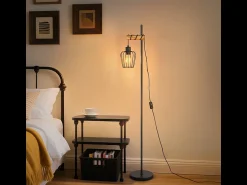 NETTLIFE Lámpara De Pie^Lámpara de pie de madera Lámpara de pie vintage: Lámpara de salón negra Lámpara de pie con casquillo E27 146 cm (sin bombilla) Negro