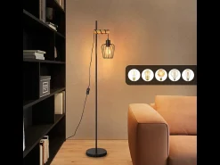 NETTLIFE Lámpara De Pie^Lámpara de pie de madera Lámpara de pie vintage: Lámpara de salón negra Lámpara de pie con casquillo E27 146 cm (sin bombilla) Negro