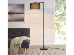 NETTLIFE Lámpara de pie de salón negra: tela de diseño moderno Casquillo E27 máx. 40W con interruptor de pie Lámpara de cama de 166 cm sin bombilla.