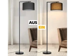 NETTLIFE Lámpara de pie de salón negra: tela de diseño moderno Casquillo E27 máx. 40W con interruptor de pie Lámpara de cama de 166 cm sin bombilla.