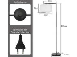 NETTLIFE Lámpara de pie E27 Lámpara de pie interruptor de pie 166cm pantalla de tela de diseño máx. 40W - sin bombilla