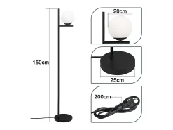 Discount NETTLIFE Lámpara de Pie Industrial - Moderna Negra con Interruptor de Pie Diseño de Metal Lámpara de Pie de Vidrio E27 Vintage Cable de 2M Blanco