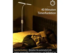 NETTLIFE Lámpara de pie LED para sala de estar regulable - Lámpara de pie táctil ajustable moderna de 158 cm 9 W con temporizador y función de memoria
