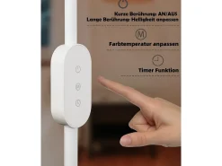 NETTLIFE Lámpara de pie LED para sala de estar regulable - Lámpara de pie táctil ajustable moderna de 158 cm 9 W con temporizador y función de memoria
