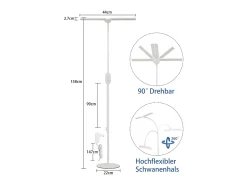 NETTLIFE Lámpara de pie LED para sala de estar regulable - Lámpara de pie táctil ajustable moderna de 158 cm 9 W con temporizador y función de memoria