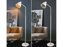 New NETTLIFE Lámpara de Pie para Salón, Lámpara de Pie Vintage - 166cm, Diseño Retro, Lámpara de Pie de Metal con Casquillo E27, Máximo 40W Blanco