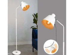 New NETTLIFE Lámpara de Pie para Salón, Lámpara de Pie Vintage - 166cm, Diseño Retro, Lámpara de Pie de Metal con Casquillo E27, Máximo 40W Blanco