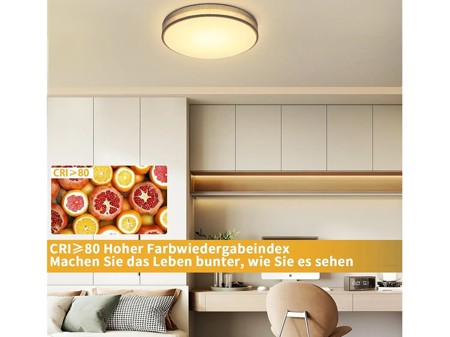 Outlet NETTLIFE Lámpara de Techo LED 38W Redonda Moderna Regulable con Control Remoto Lámpara de Dormitorio con Pantalla de Tela Lámpara de para Gris
