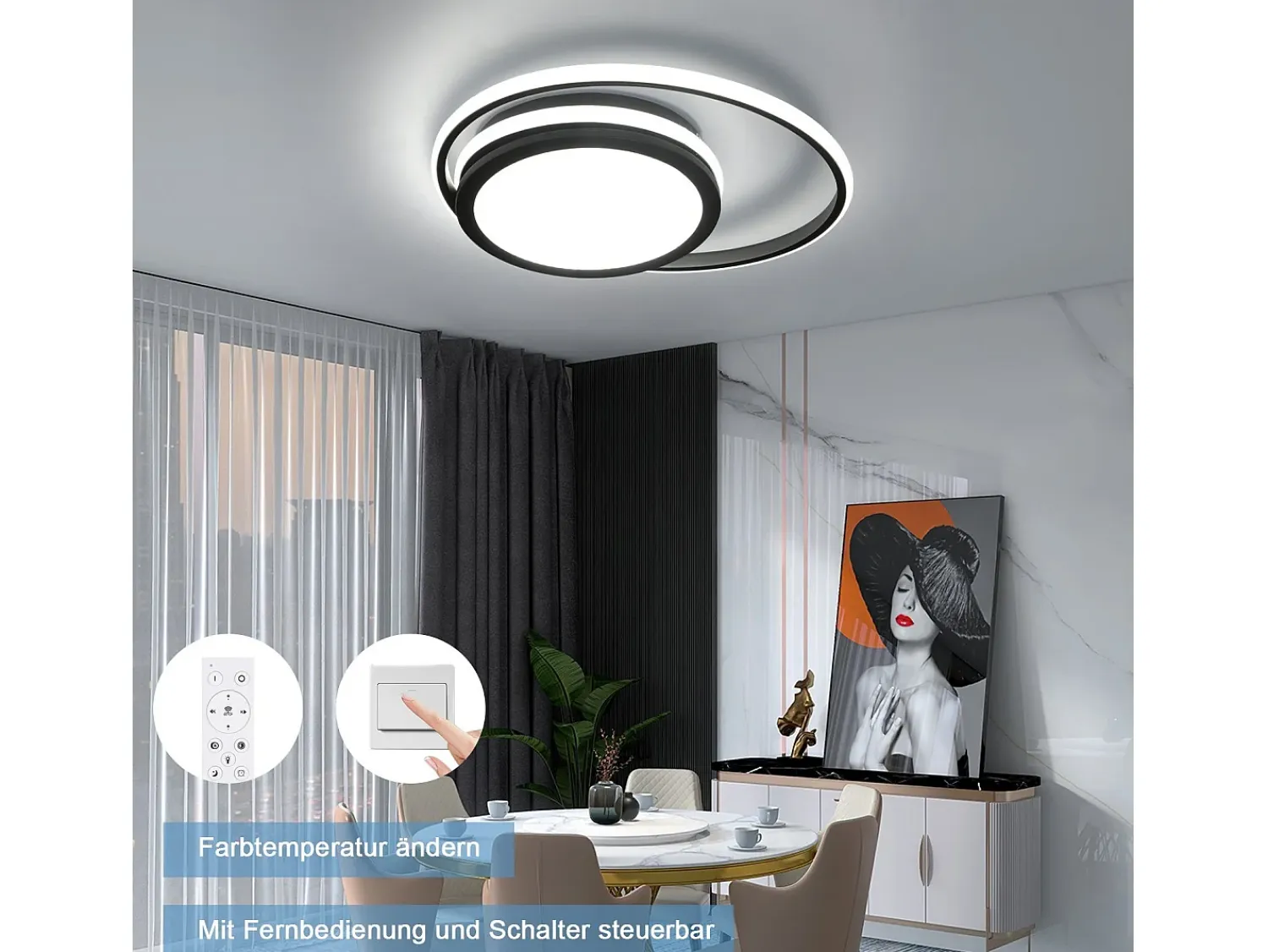 Clearance NETTLIFE Lámpara de Techo LED para - Lámpara Negra Regulable Lámpara Redonda Moderna de 56 W con Diseño de Cielo Estrellado, Estudio, Negro