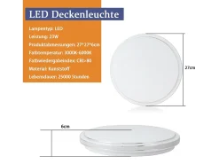 Clearance NETTLIFE Lámpara de techo LED redonda moderna, lámpara de dormitorio regulable de 23W con control remoto, lámpara de cielo estrellado de 27cm Blanco