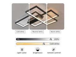 NETTLIFE. Lámpara de techo LED regulable: lámpara de techo de 65 cm de largo, color negro, lámpara para salón de 65 W, moderna,