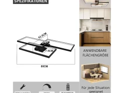 Clearance NETTLIFE Lámpara de Techo LED Metal 72W 80CM Lámpara de Salón Moderna Regulable con Control Remoto Diseño Rectangular para Cocinas Negro