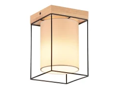 NETTLIFE Plafón^Lámpara de techo para pasillo, lámpara de techo de madera, 1 bombilla E14, lámpara de pasillo vintage con diseño industrial retro Negro