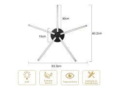 NETTLIFE Plafón^Lámpara de Techo LED Salón 25" 24W Cocina Moderno 5 Bombillas Diseño Pasillo Blanco Cálido Cristal Dormitorio para Cocina Negro