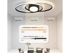 Sale NETTLIFE Lámpara de Techo LED 3000K-6500K Regulable 48W Habitación Infantil Salón con Mando a Distancia Moderna para Dormitorio Cocina Balcón Negro