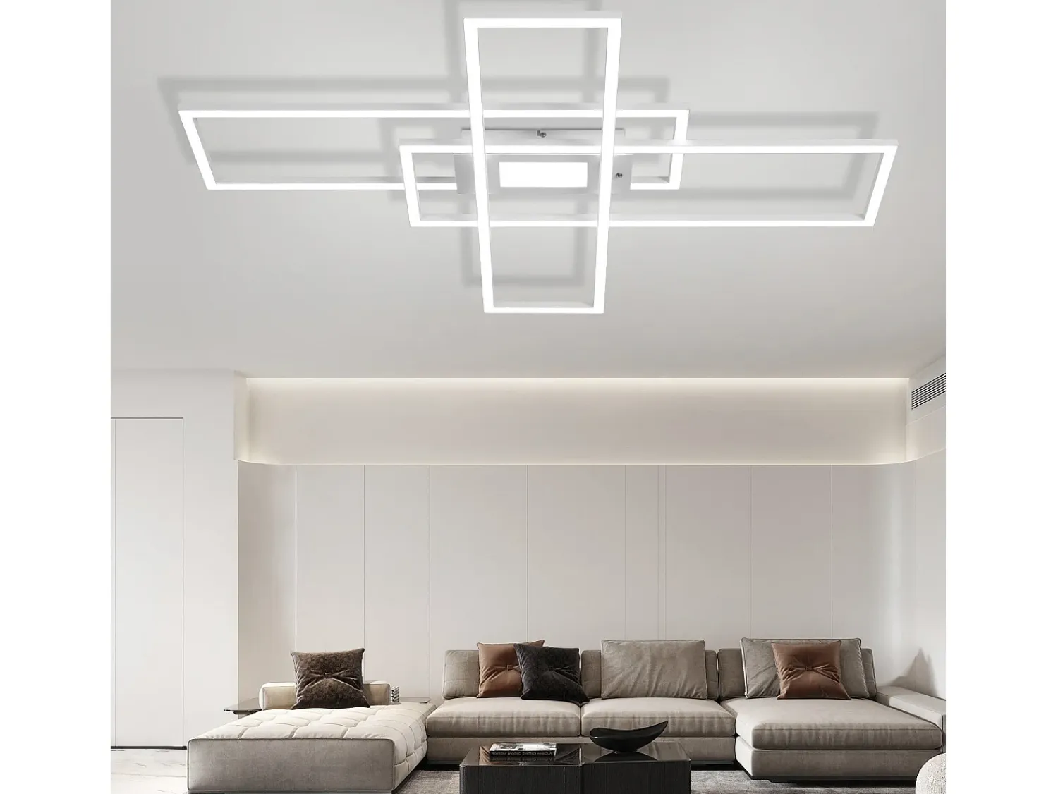 NETTLIFE Plafón^Lámpara de Techo LED Regulable 50W con Mando a Distancia Diseño Moderno Salón Dormitorio Geométrico para Cocina Pasillo Blanco