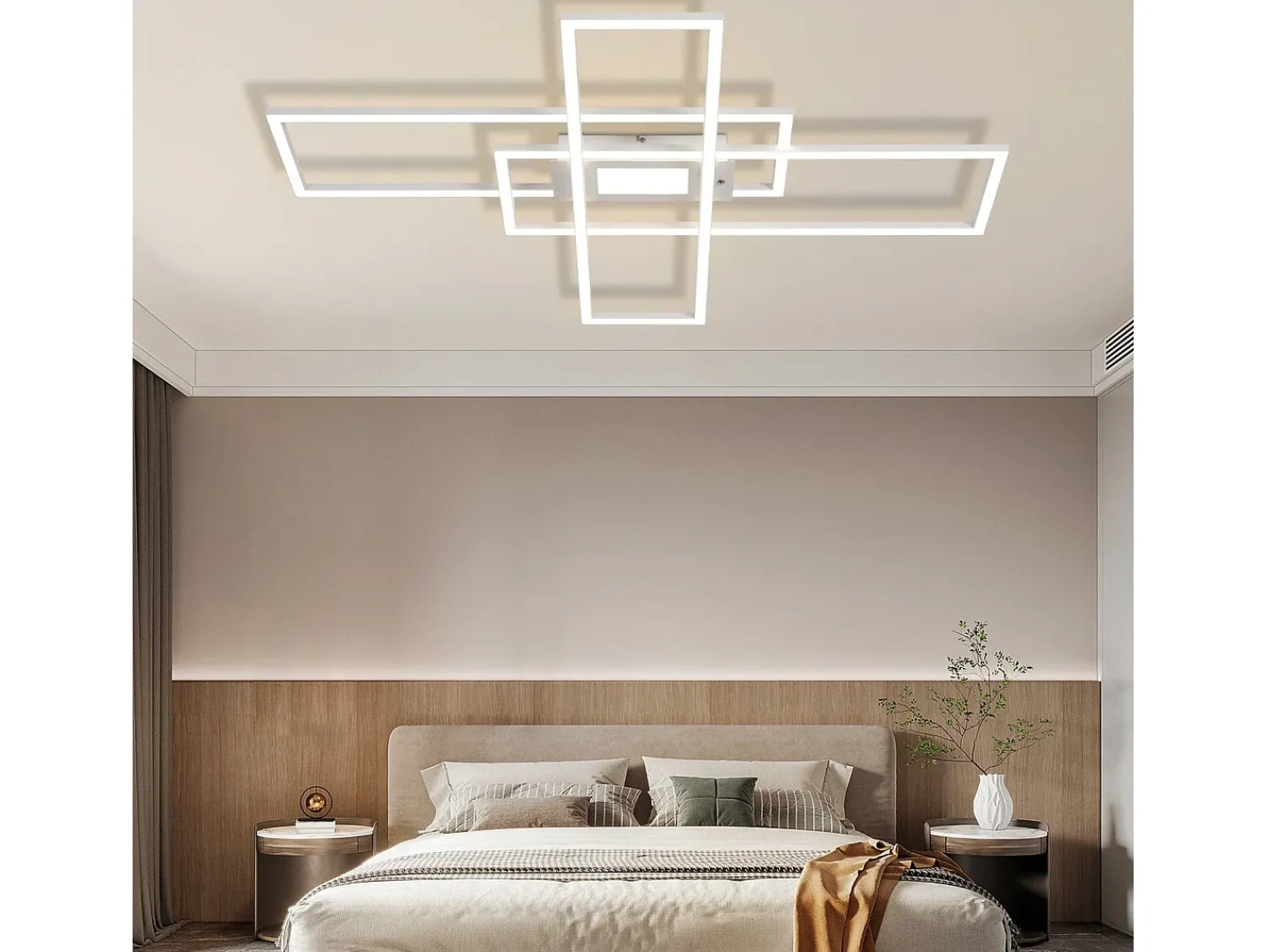 NETTLIFE Plafón^Lámpara de Techo LED Regulable 50W con Mando a Distancia Diseño Moderno Salón Dormitorio Geométrico para Cocina Pasillo Blanco