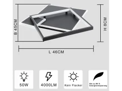 Outlet NETTLIFE Lámpara de Techo LED Negra Regulable 50W Lámpara de Salón de Diseño Moderno con Control Remoto de Metal para Comedor Cocina Dormitorio Negro