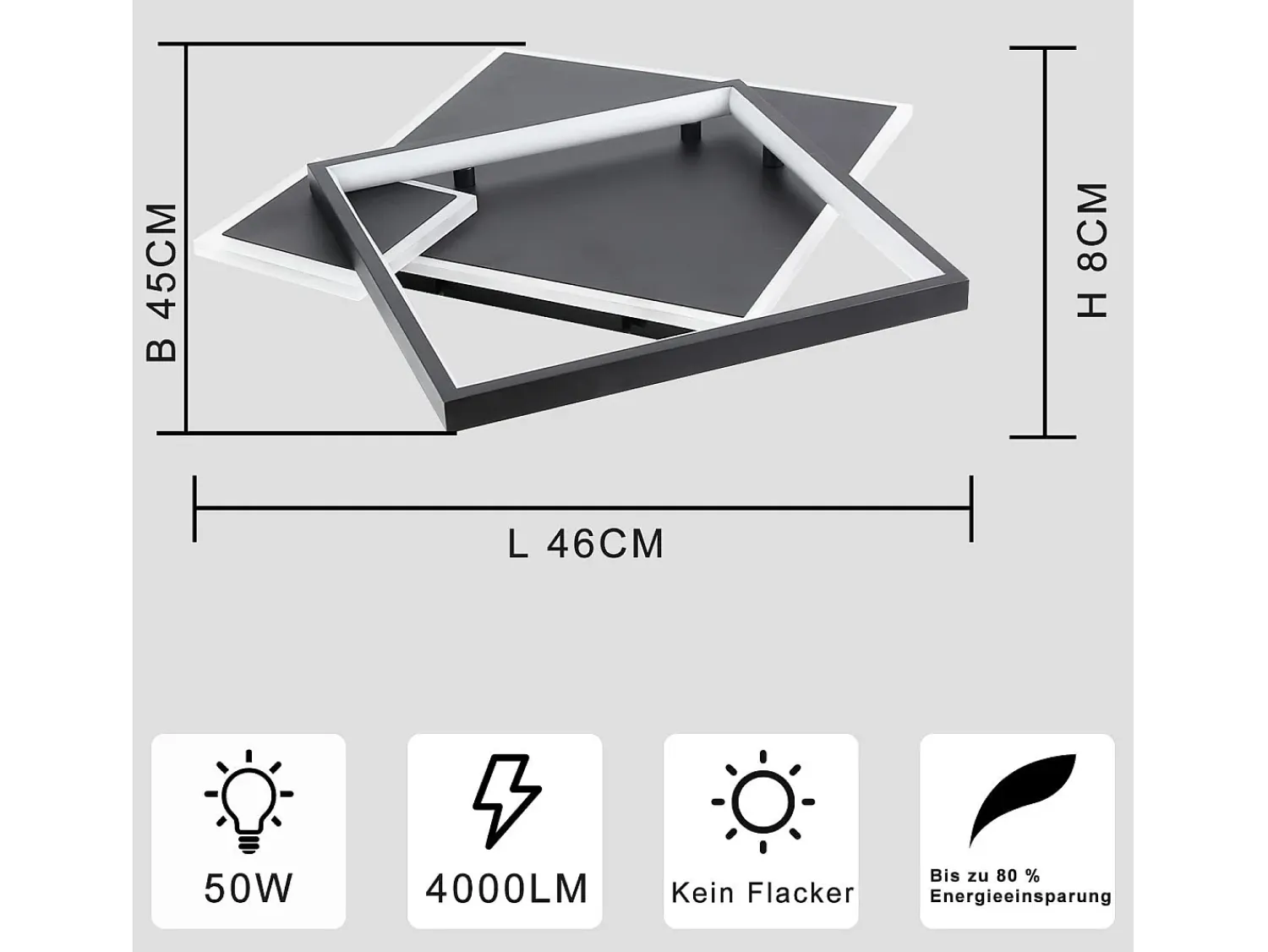 Outlet NETTLIFE Lámpara de Techo LED Negra Regulable 50W Lámpara de Salón de Diseño Moderno con Control Remoto de Metal para Comedor Cocina Dormitorio Negro