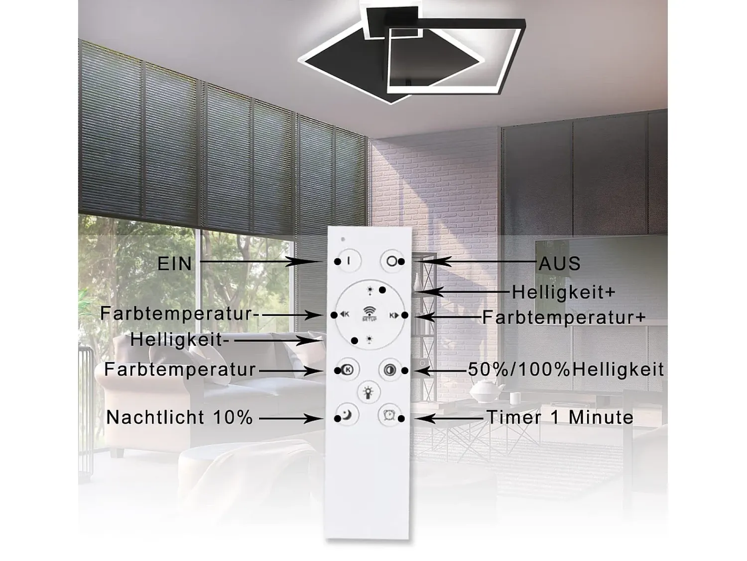 Outlet NETTLIFE Lámpara de Techo LED Negra Regulable 50W Lámpara de Salón de Diseño Moderno con Control Remoto de Metal para Comedor Cocina Dormitorio Negro