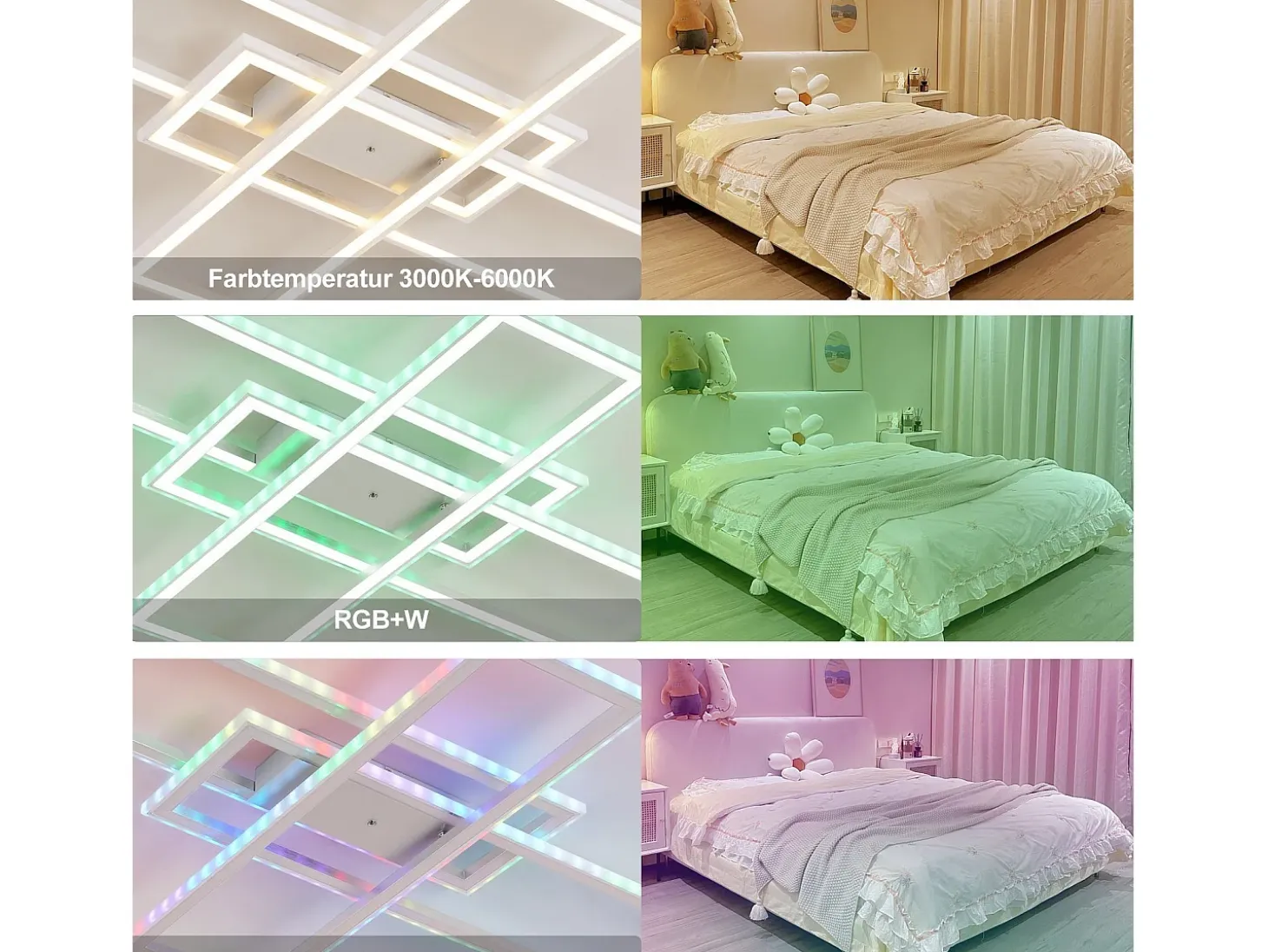 NETTLIFE, Lámpara de techo LED para salón, RGB, cambio de color, regulable en intensidad con control remoto, para habitación, lámpara moderna de 50W.