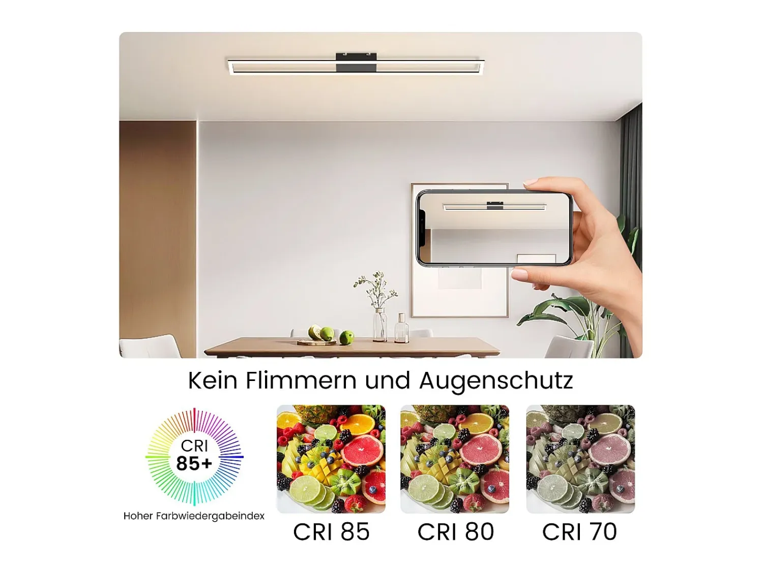 NETTLIFE Plafón^Lámpara de techo para habitación LED de 40W regulable con control remoto, lámpara para salón moderna de 108 cm de largo, color . Negro