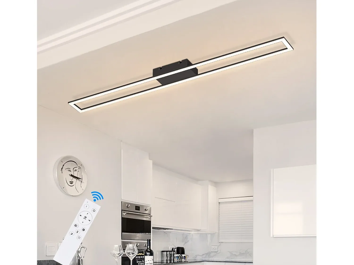 NETTLIFE Plafón^Lámpara de techo para habitación LED de 40W regulable con control remoto, lámpara para salón moderna de 108 cm de largo, color . Negro