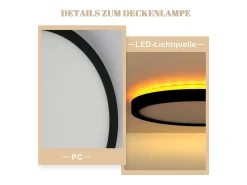 NETTLIFE Plafón^Lámpara de techo LED plana negra de 22 cm y 18 W regulable para dormitorio y cocina, 3000 K - 6500 K Negro