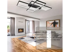 Best NETTLIFE Lámpara techo ajustable 100x70x8cm, 3 LED negras cuadradas, Control remoto, Iluminación acrílica 88W Negro