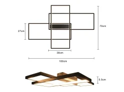 Best NETTLIFE Lámpara techo ajustable 100x70x8cm, 3 LED negras cuadradas, Control remoto, Iluminación acrílica 88W Negro